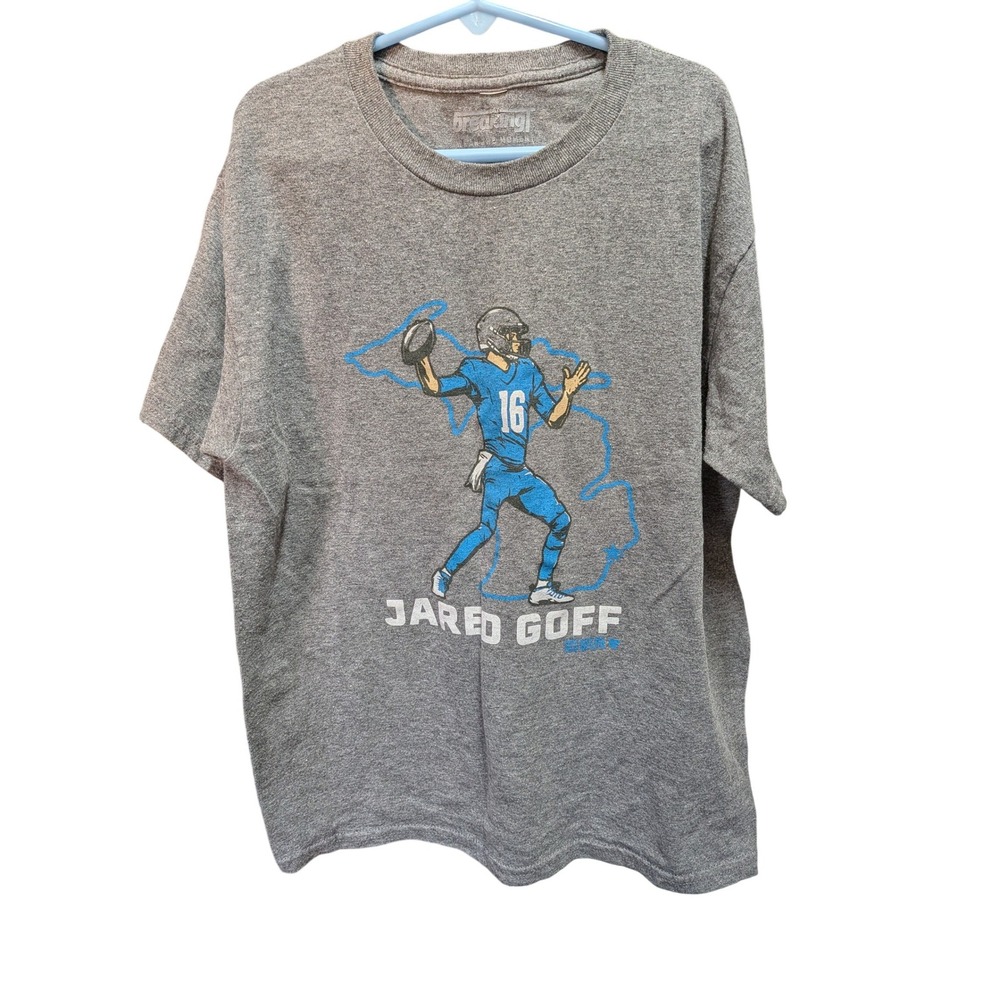 BreakingT Jared Goff Detroit Lions Graphic‎ Tee Kids L Heather Gray Short Sleeve